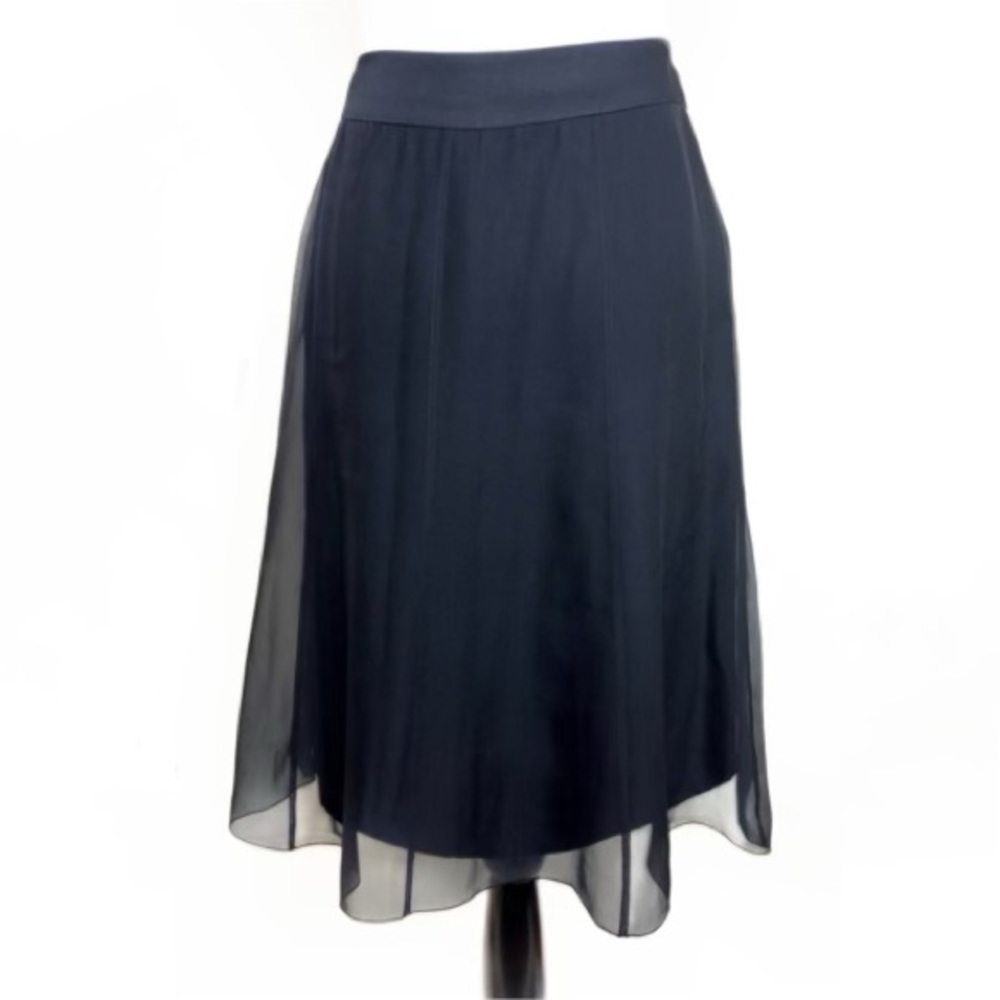 CHANEL BLACK LAYERED CHIFFON CC BUTTONS SILK  SKIRT SIZE 38